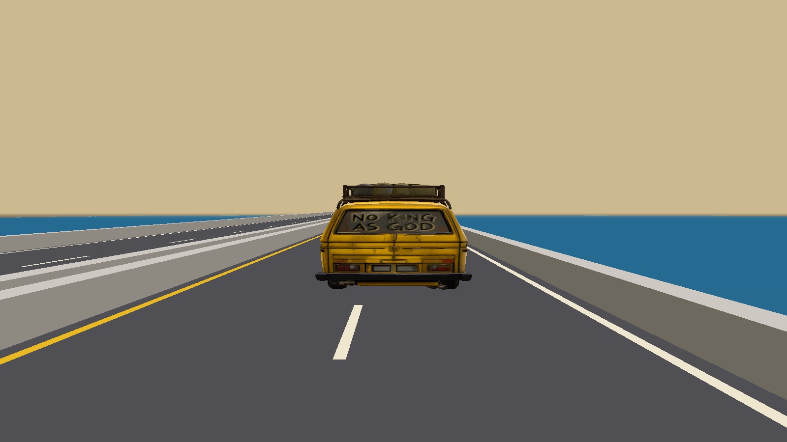 In-game view of a danfo crossing a bridge over the Lagos lagoon